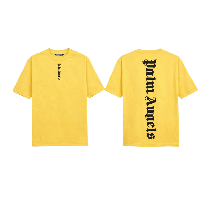 Palm Angels Yellow T-Shirt Featuring A Large Black Gothic Font Logo [Sourcex Exclusive]