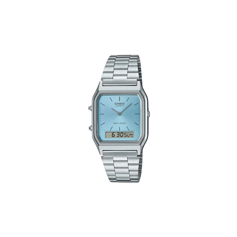 Casio Vintage AQ-230A-2A1MQYDF Quartz Ice Blue Dial Analog Digital Stainless Steel Watch