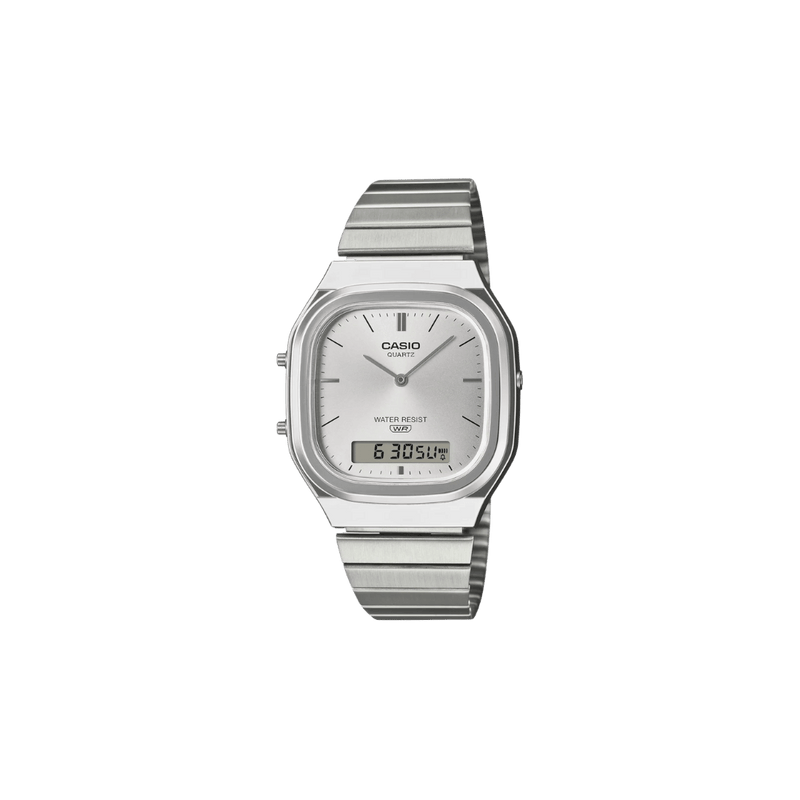 Casio Vintage AQ-240E-7A Silver Dial Analog Digital Stainless Steel Watch with Dual Time