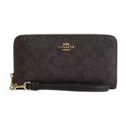 Long Zip Around Wallet In Signature Canvas signature canvas/Gold/Walnut/Black