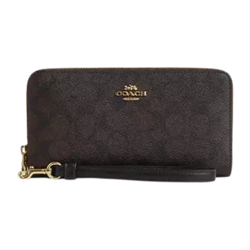 Long Zip Around Wallet In Signature Canvas signature canvas/Gold/Walnut/Black