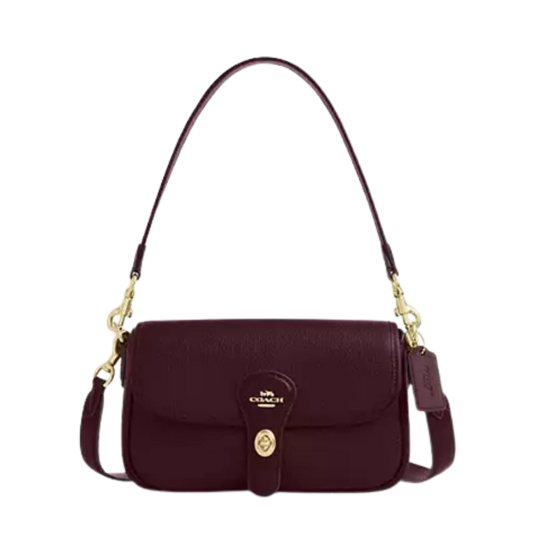 Hadley Shoulder Bag pebbled leather/Gold/Dark Wine