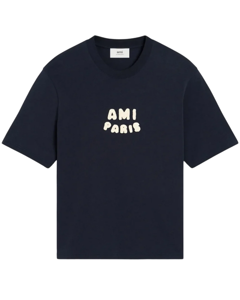 Ami Paris Cotton T-Shirt With A Front Logo Patch Navy Blue [Sourcex Exclusive]