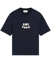 Ami Paris Cotton T-Shirt With A Front Logo Patch Navy Blue [Sourcex Exclusive]