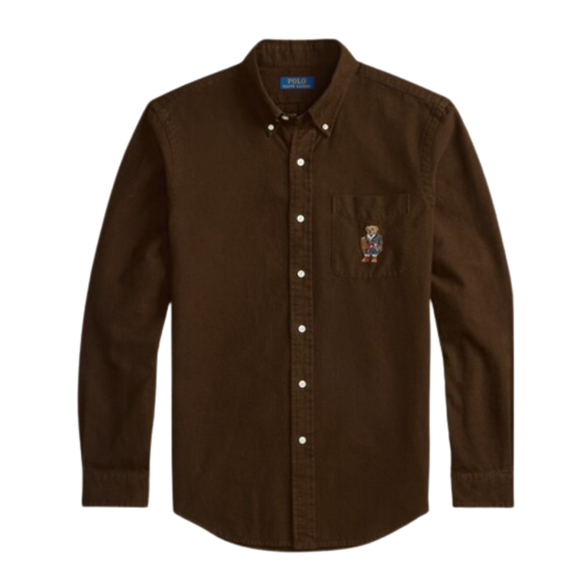 Polo Ralph Lauren  Men Brown Polo Bear Custom-Fit Oxford Shirt