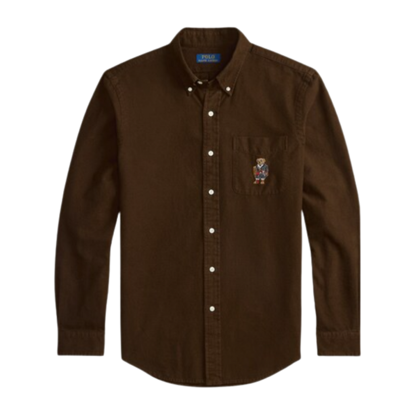 Polo Ralph Lauren  Men Brown Polo Bear Custom-Fit Oxford Shirt