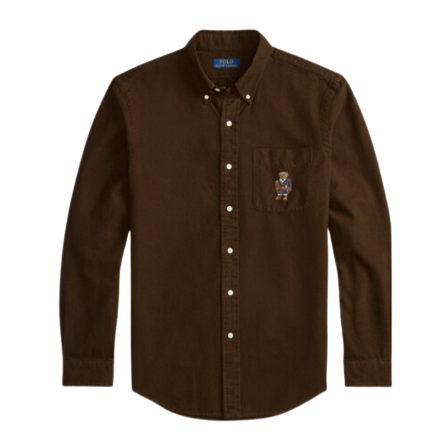 Polo Ralph Lauren  Men Brown Polo Bear Custom-Fit Oxford Shirt