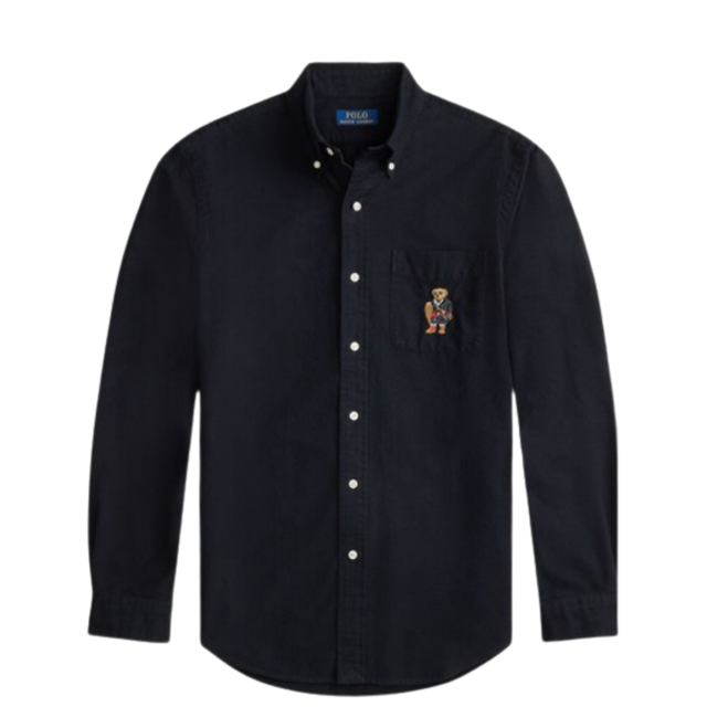 Polo Ralph Lauren  Men Black Polo Bear Custom-Fit Oxford Shirt