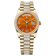 Rolex Day-Date Yellow Gold Carnelian Diamond-Set Roman Dial Womens Watch NEW UNWORN Rare 128348 RBR-0050