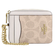 Coach Zip Card Case In Signature Canvas Signature Canvas-Gold-Sand-Chalk