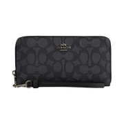 Coach Long Zip Around Wallet In Signature Canvas Signature Canvas-Gunmetal-Charcoal-Black