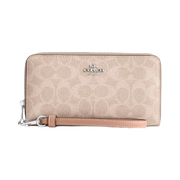 Coach Long Zip Around Wallet In Signature Canvas Signature Canvas-Silver-Sand-Taupe