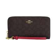 Coach Long Zip Around Wallet In Signature Canvas Signature Canvas-Im-Walnut-True Red