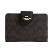 Coach Medium Corner Zip Wallet In Signature Canvas Signature Canvas-Gold-Walnut-Black