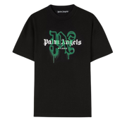 Palm Angels Milano Monogram Sprayed Logo T-Shirt In Black/Green Cotton