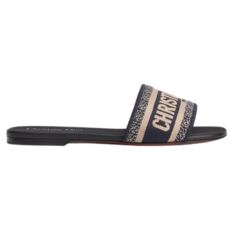 Dway Slide Deep Blue Embroidered Cotton