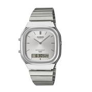 Casio Vintage AQ-240E-7A Silver Dial Analog Digital Stainless Steel Watch with Dual Time D420