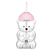 Starbucks Bearista Korea Edition Bear Glass Tumbler Light Pink Striped Straw 591ml