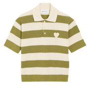 Ami Paris matcha green & white striped short-sleeve polo