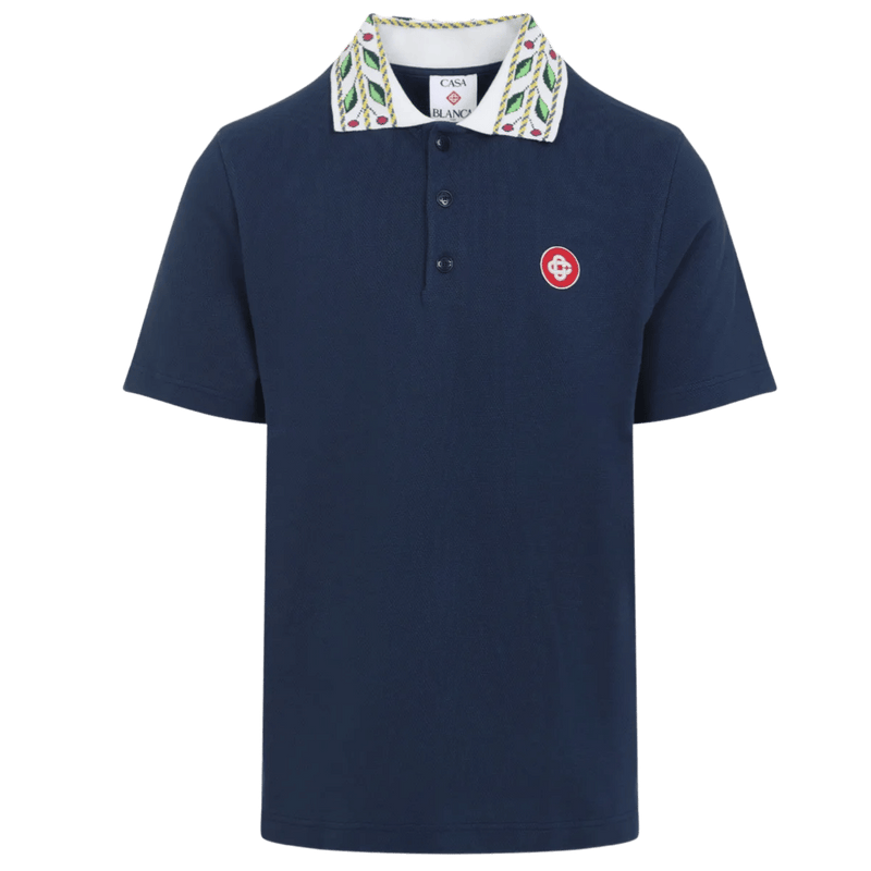 Casablanca Laurel Pique Polo Shirt Navy Blue