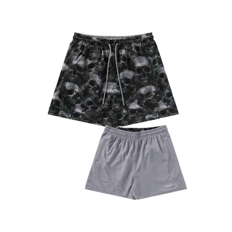 YoungLA Skulls & Roses Reversible Shorts Black Skull