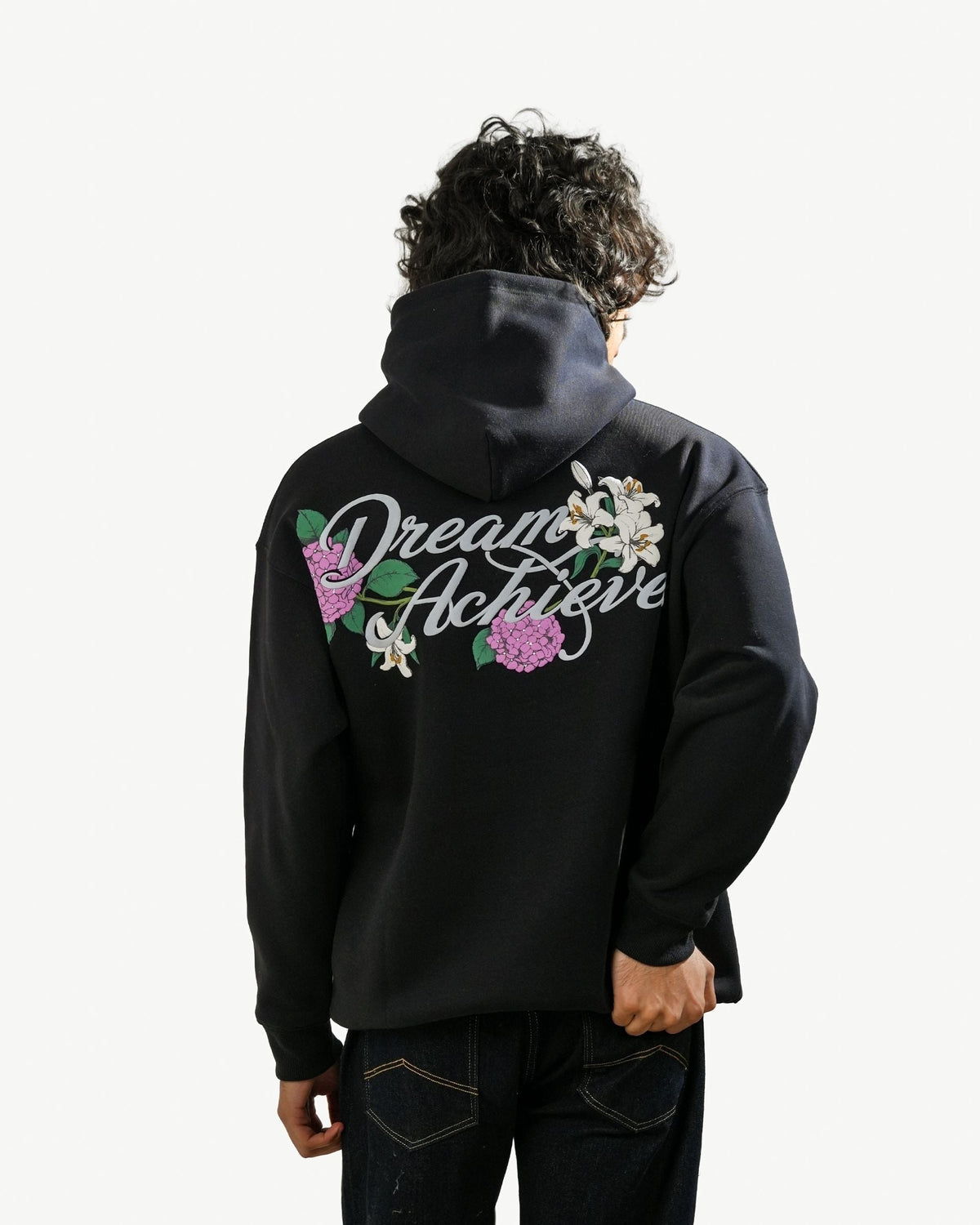 Dream Achieved - Black Oversized Printed Hoodie