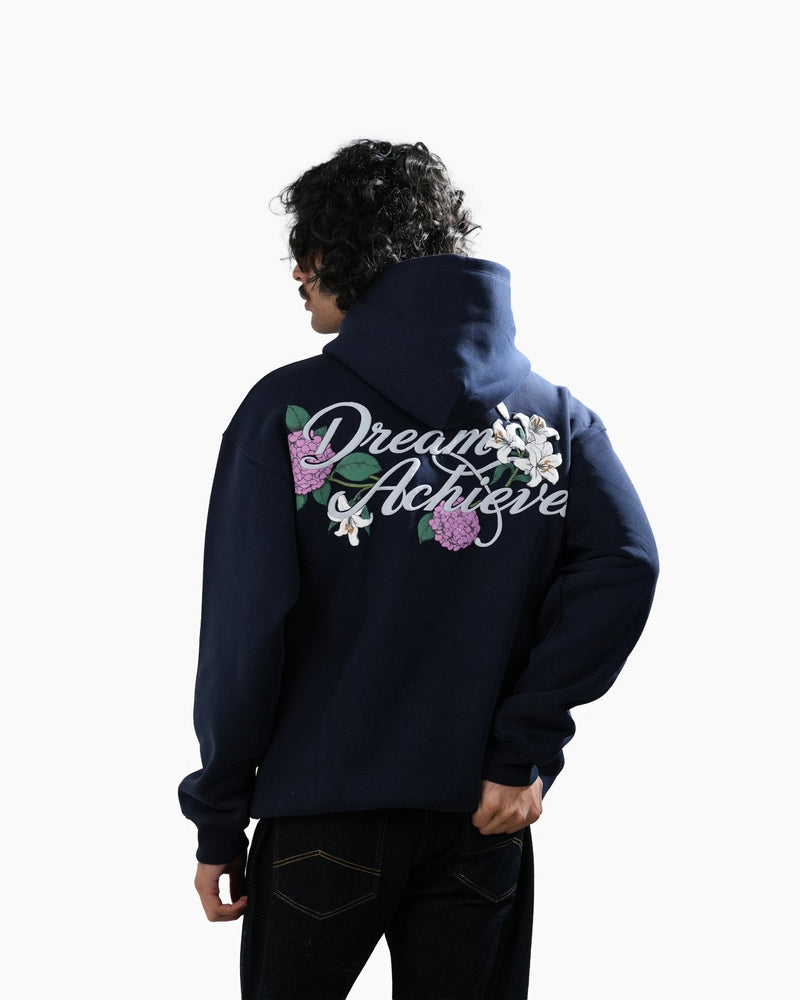 Dream Achieved - Navy Blue Oversized Printed Hoodie