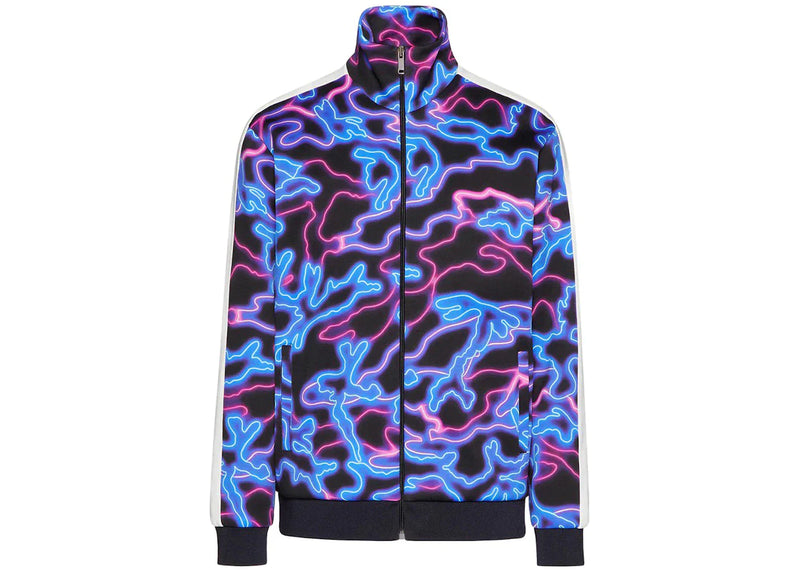 Valentino All Over Neon Camou Print Zip Sweatshirt Blue