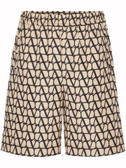 Valentino Allover Logo Silk Bermuda Beige/Black