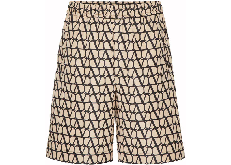 Valentino Allover Logo Silk Bermuda Beige/Black