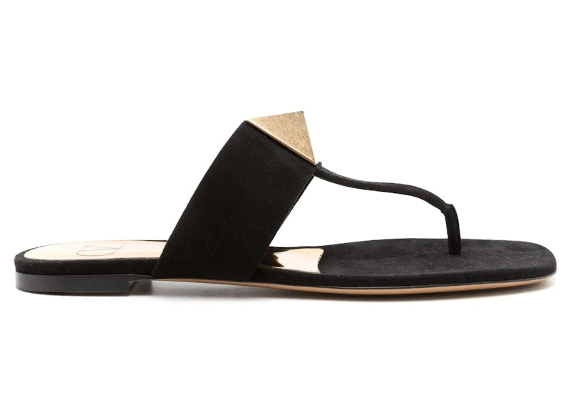 Valentino Garavani One Stud Flat Thong Sandals Black (Women's)