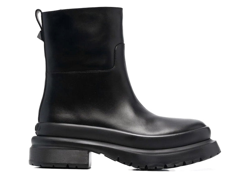 Valentino Rockstud Almond-Toe Ankle Boots Black