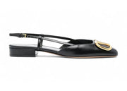 Valentino V Logo Calfskin Leather Slingback Flat Black (Women's)