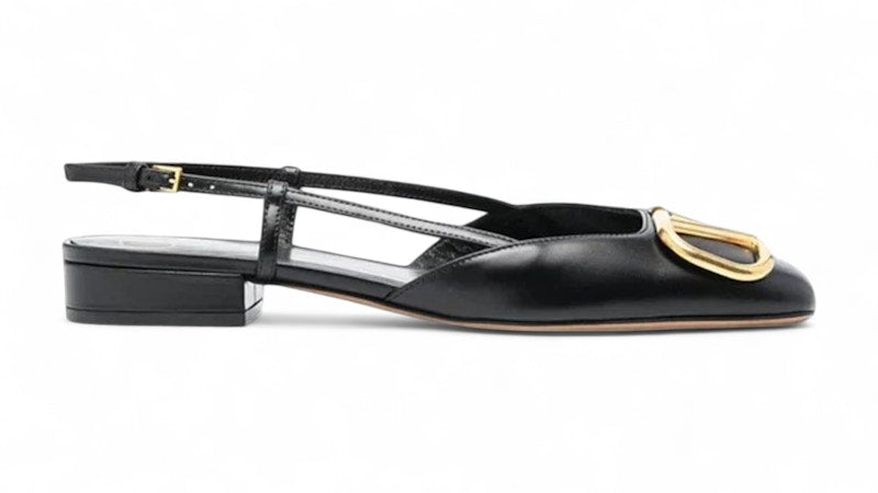 Valentino V Logo Calfskin Leather Slingback Flat Black (Women's)