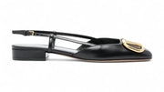 Valentino V Logo Calfskin Leather Slingback Flat Black (Women's)