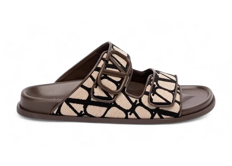 Valentino V Logo Toile Iconographe Slide Beige