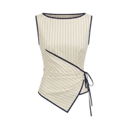 Valeria Pinstripe Asymmetric Wrap Top - Ivory Pinstripe