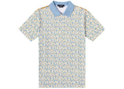 Versace All Over Logo Pique Polo Shirt Blue Multi
