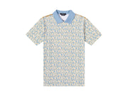 Versace All Over Logo Pique Polo Shirt Blue Multi