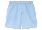 Versace Greca Long Swim Shorts Light Blue
