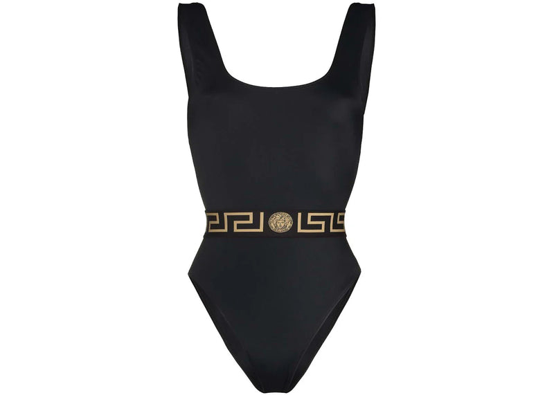 Versace Greca Print One-piece Swimsuit Black
