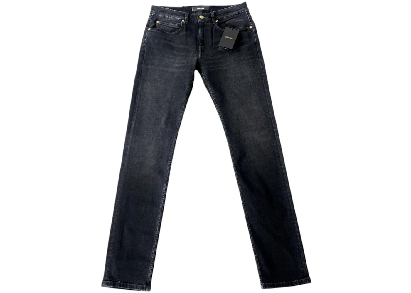 Versace Straight Leg Embroidered Logo Jeans Black