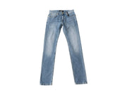 Versace Straight Leg Embroidered Logo Jeans Washed Light Blue