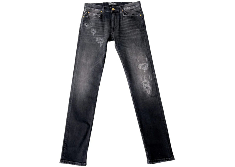 Versace Stretch Embroidered Logo Jeans Black