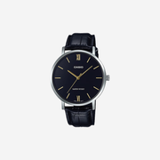 Casio Enticer MTP-VT01L-1BUDF Quartz Black Dial Analog Black Leather Strap Watch