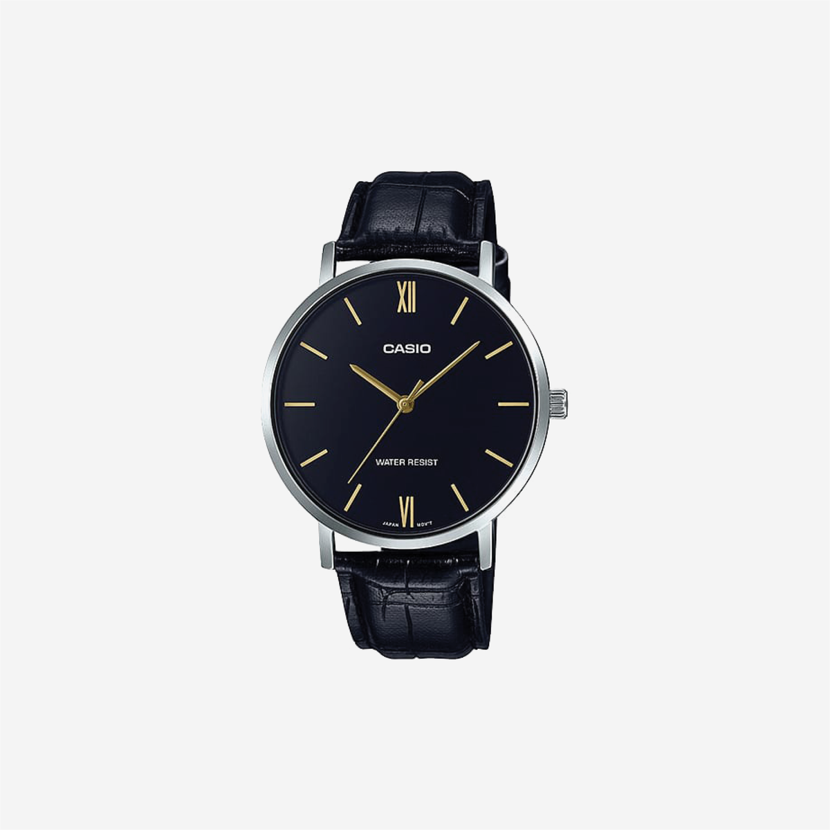 Casio Enticer MTP-VT01L-1BUDF Quartz Black Dial Analog Black Leather Strap Watch
