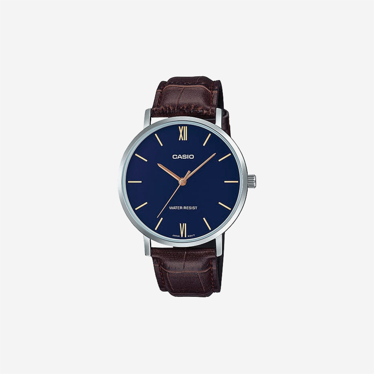 Casio Enticer MTP-VT01L-2BUDF Quartz Blue Dial Analog Brown Leather Strap Watch