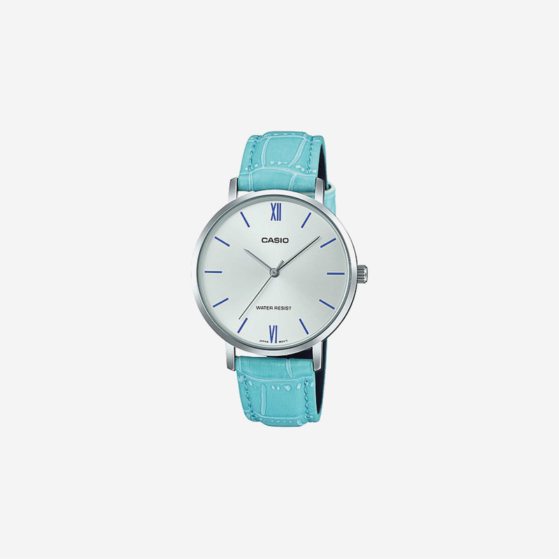 Casio Enticer LTP-VT01L-7B3UDF Quartz Silver Dial Analog Blue Leather Strap Watch