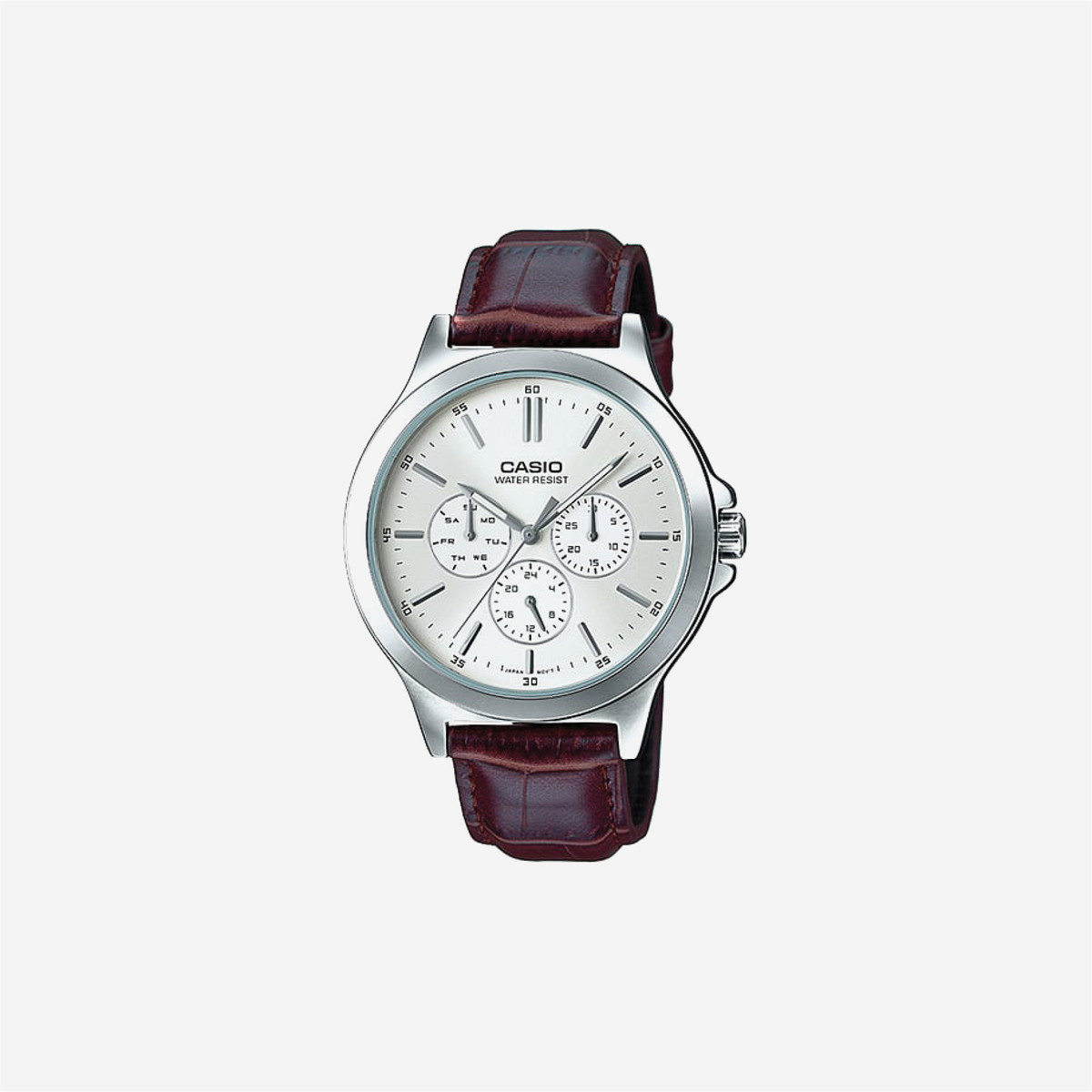 Casio Enticer MTP-V300L-7AUDF Quartz White Dial Multi-Function Brown Leather Strap Watch