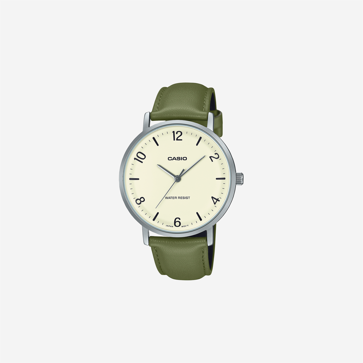 Casio Enticer MTP-VT03L-7BDF Quartz White Dial Analog Green Leather Strap Watch